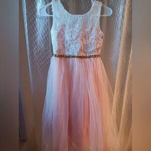 Kids Elegant Pink Sequin And Tule Dress Size 14